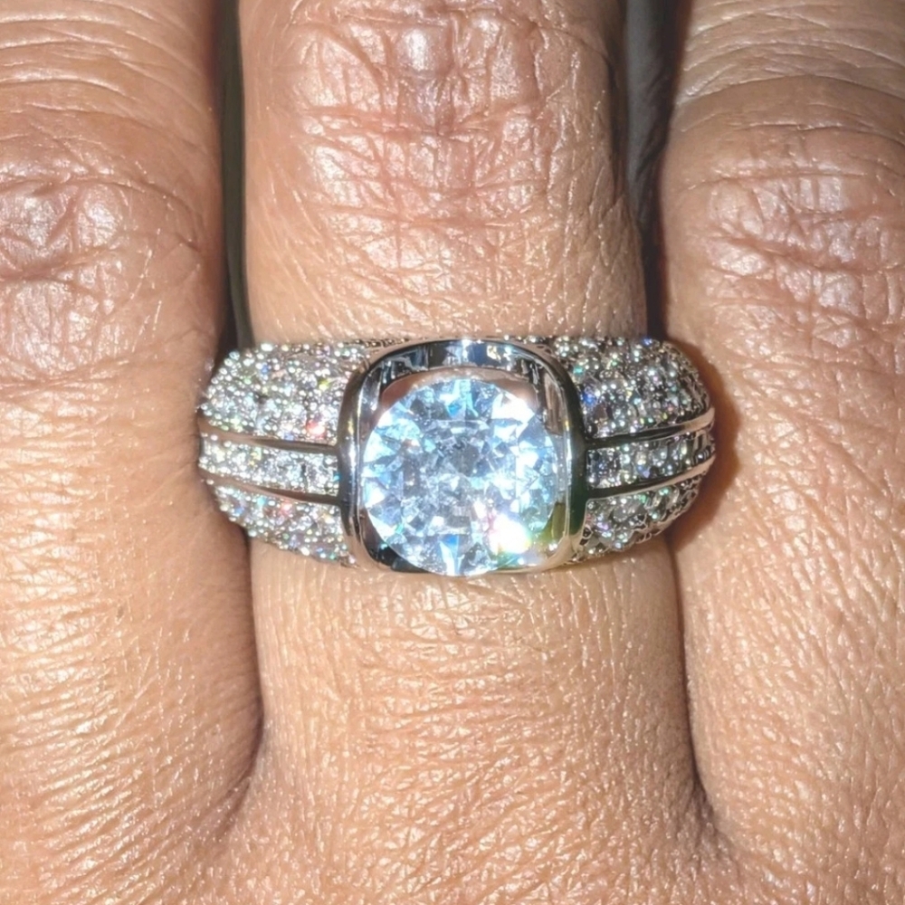 3Ct Round Cut Real Moissanite Men's Engagement Ring 14k White Gold Plated Silver